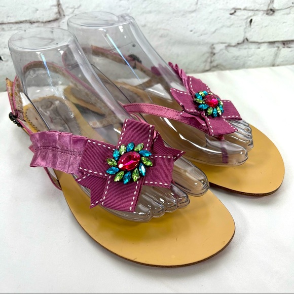 Poetic License Shoes - Poetic License Bejangled Rhinestone Embellishment Flat Buckle Sandals SZ 8.5 EUC